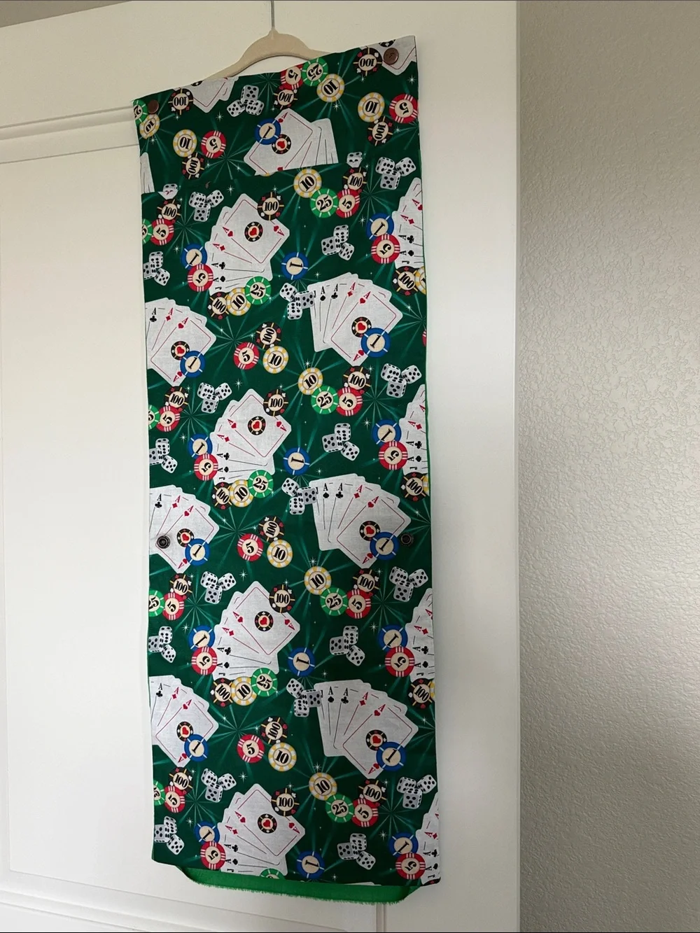 Vintage Poker-Themed Hanging Organizer in Green cards chips dice Vegas storage